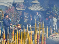 Burning incense at Po Lin Monastery